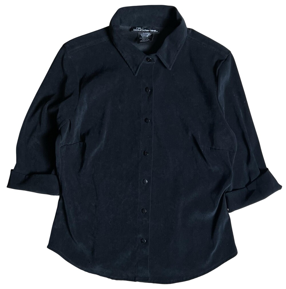 No Boundaries Button-Up Juniors 15 Black Long Sleeve Collared Stretch Casual